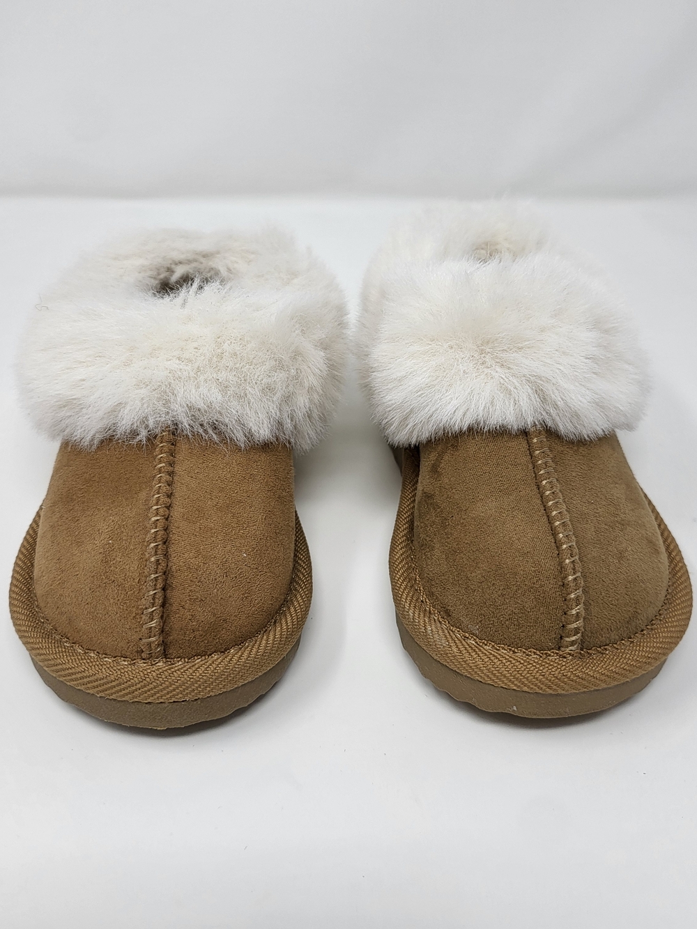 Cat & Jack Brown Faux-Suede Slipper Clogs with White Faux-Fur Trim